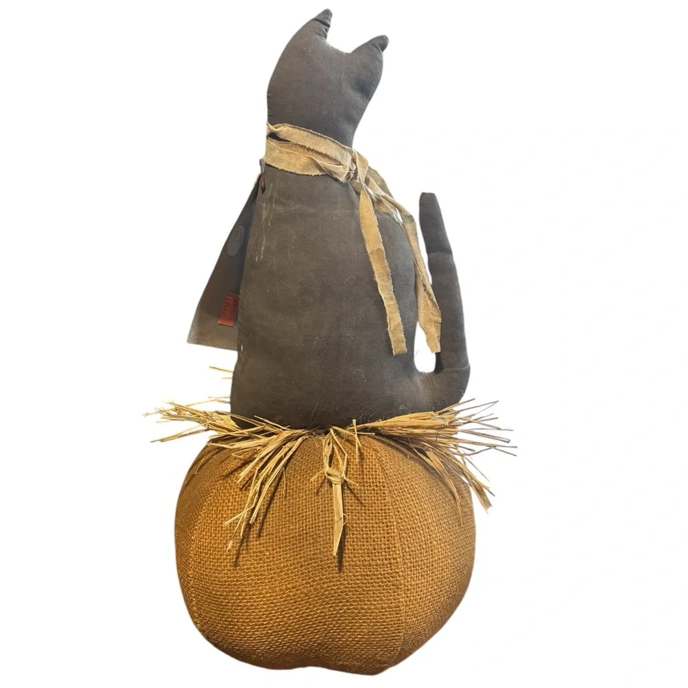 Primitive Orange pumpkin Black cat Halloween decor centerpiece Fall - Picture 2 of 5